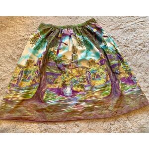 52- LUCKY BRAND WATER COLOR painted BOHO PRINT garden A LINE SKIRT sz Small